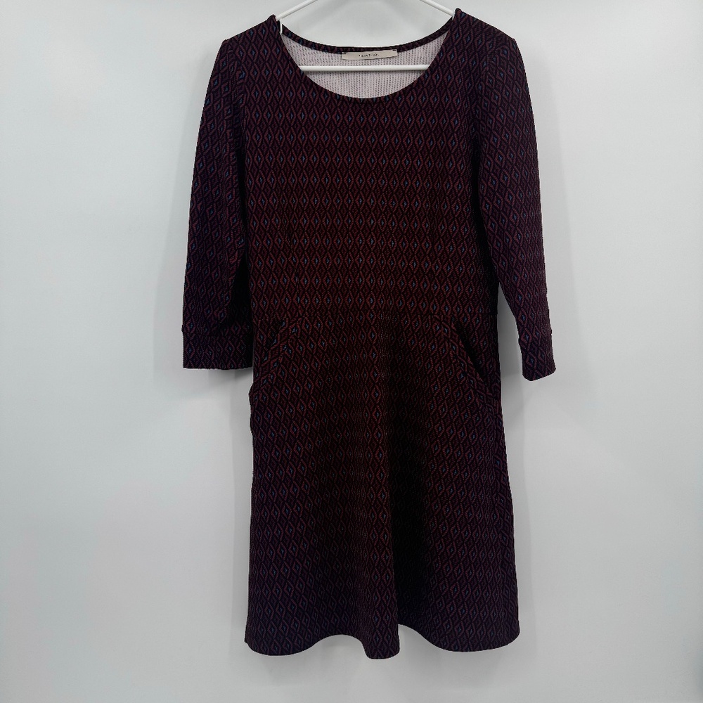 41 Hawthorn Dress Women Medium Burgundy 3/4 Sleeve Stretch Geometric Pockets